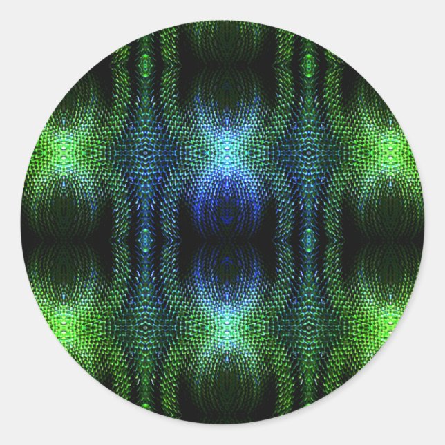 Green Glow Snake Skin Classic Round Sticker (Front)