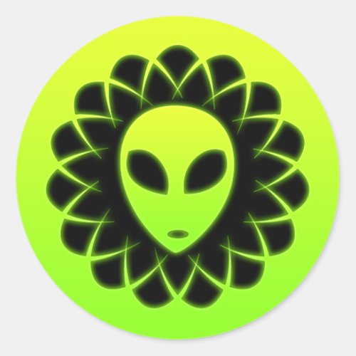 Green Glow Space Alien Head Classic Round Sticker