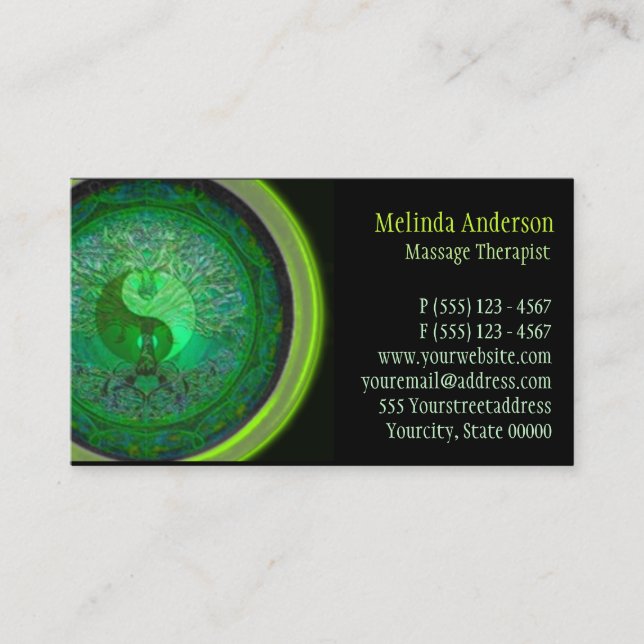Green Glow Yin Yang Tree of Life Business Card (Front)