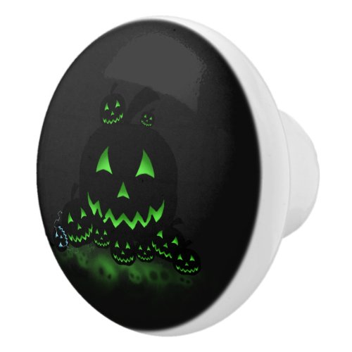 Green Glowing Black Halloween Jack O Lanterns Ceramic Knob