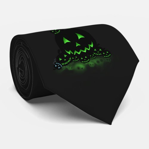 Green Glowing Black Halloween Jack O Lanterns Neck Tie