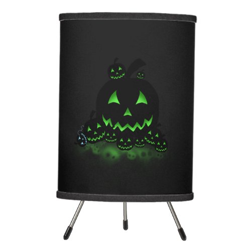 Green Glowing Black Halloween Jack O Lanterns Tripod Lamp
