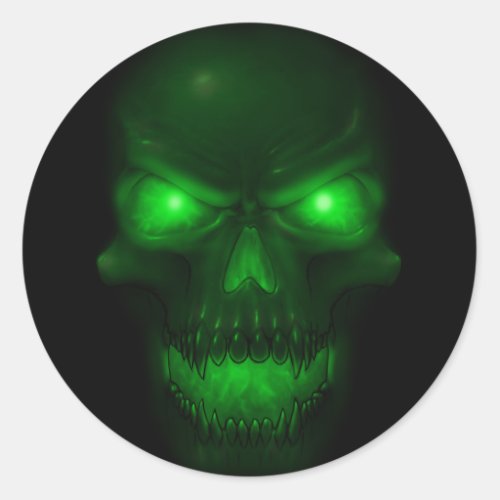 Green Glowing Skull Classic Round Sticker