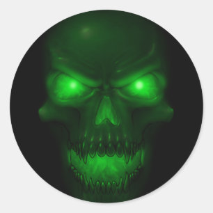Green Glowing Skull Classic Round Sticker