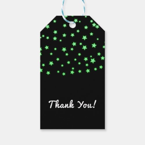 Green Glowing Stars Birthday Party Custom Favor Gift Tags