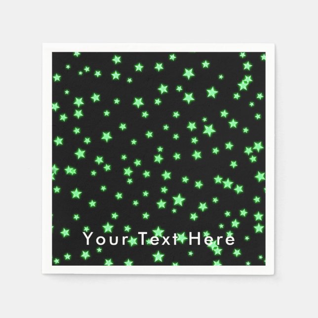 Green Glowing Stars Birthday Party Custom Napkins (Front)