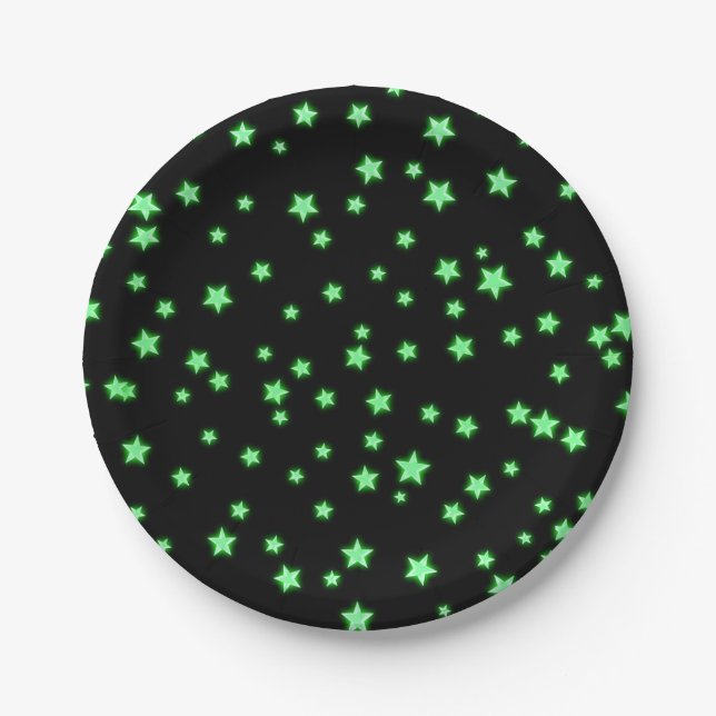 Green Glowing Stars Birthday Party Custom Paper Plates (Front)