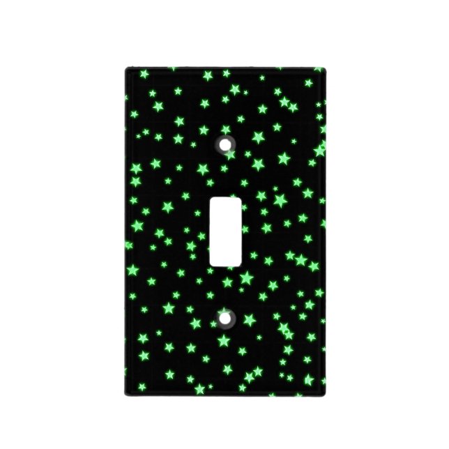 Green Glowing Stars Celestial Space Black Universe Light Switch Cover (Front)