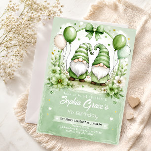 Green Gnome 1st Birthday Invitation