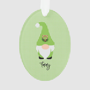 Green Gnome Checker NAME Year Christmas Fun Ornament