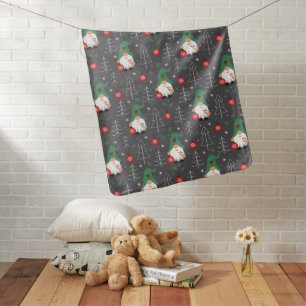 Green Gnome Christmas Tree Ornaments Pattern Baby Blanket