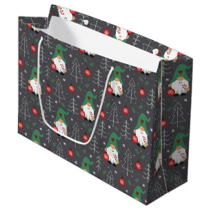 Green Gnome Christmas Tree Ornaments Pattern Large Gift Bag