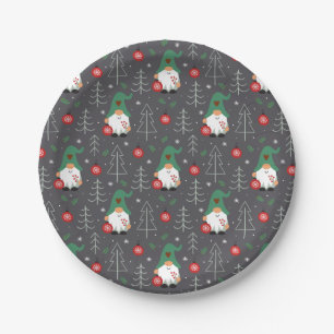 Green Gnome Christmas Tree Ornaments Pattern Paper Plates