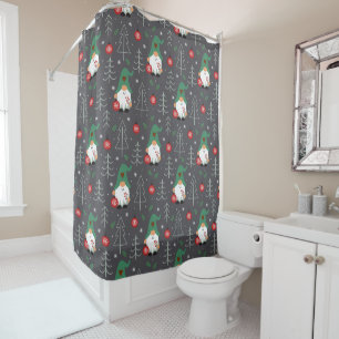 Green Gnome Christmas Tree Ornaments Pattern Shower Curtain