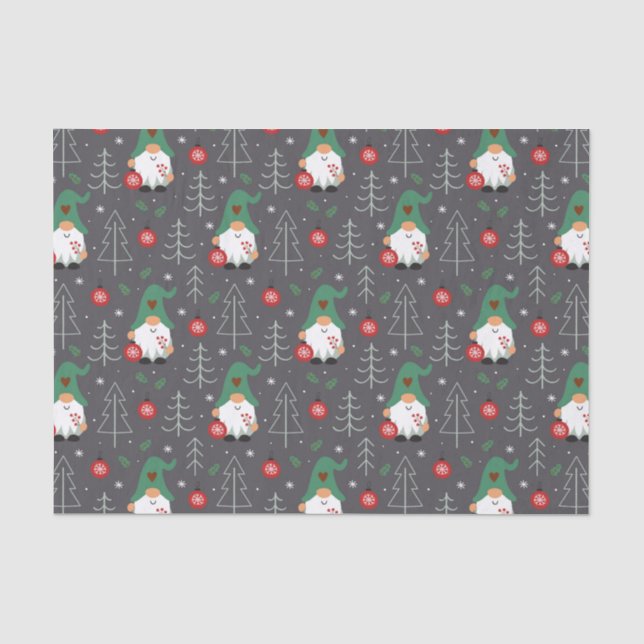 Green Gnome Christmas Tree Ornaments Pattern Tissue Paper (Front)