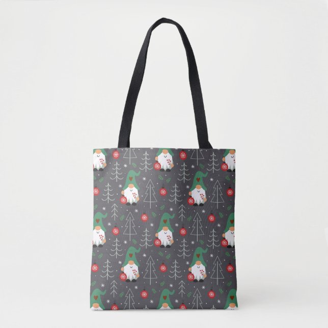 Green Gnome Christmas Tree Ornaments Pattern Tote Bag (Front)
