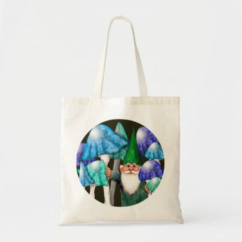 Green Gnome In Blue Mushrooms Bag by AutumnRoseMDS at Zazzle