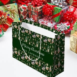 Green gnomes nordic farmhouse Christmas Large Gift Bag