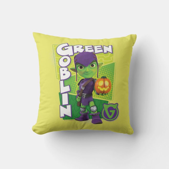 Green Goblin Character Badge Throw Pillow (Front)