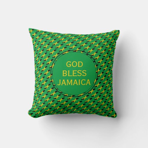 Green GOD BLESS JAMAICA Throw Pillow
