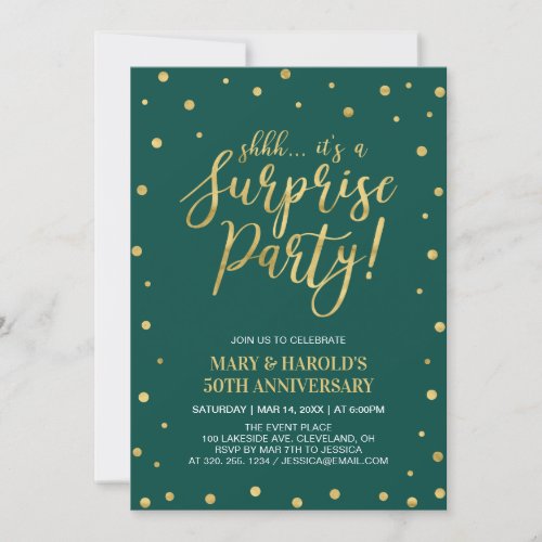 Green  Gold 50th Surprise Wedding Anniversary Invitation