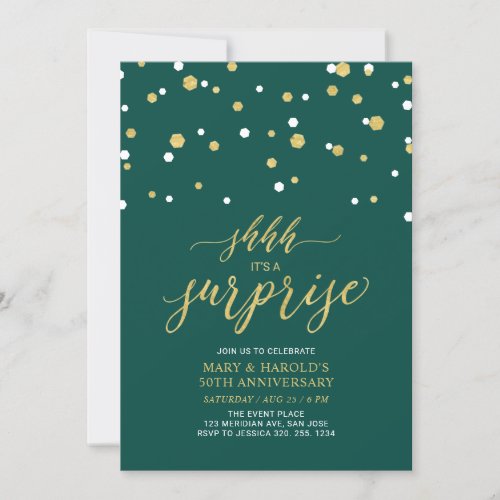 Green  Gold  50th Surprise Wedding Anniversary Invitation