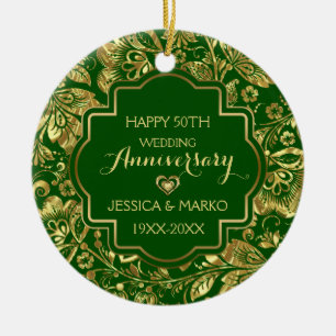 Green & Gold 50th Wedding Anniversary Ceramic Ornament