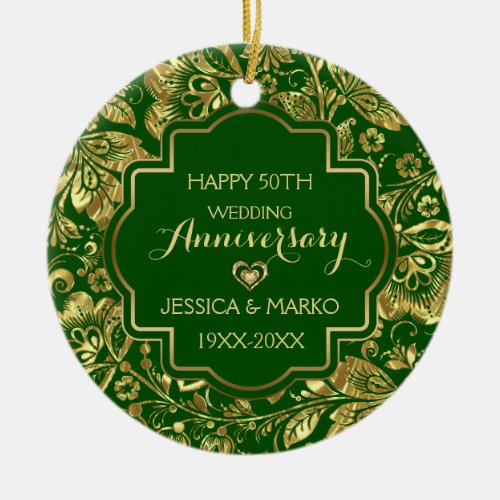 Green  Gold 50th Wedding Anniversary  Ceramic Ornament