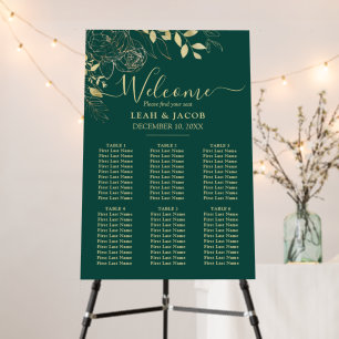 Green & Gold 6 Table Floral Wedding Seating Chart Foam Board