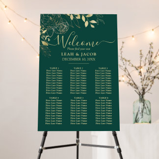 Green & Gold 6 Table Floral Wedding Seating Chart Foam Board