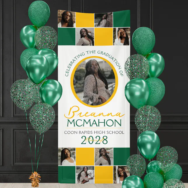 Green & Gold 9 Photo Collage Graduation Vinyl Banner | Zazzle