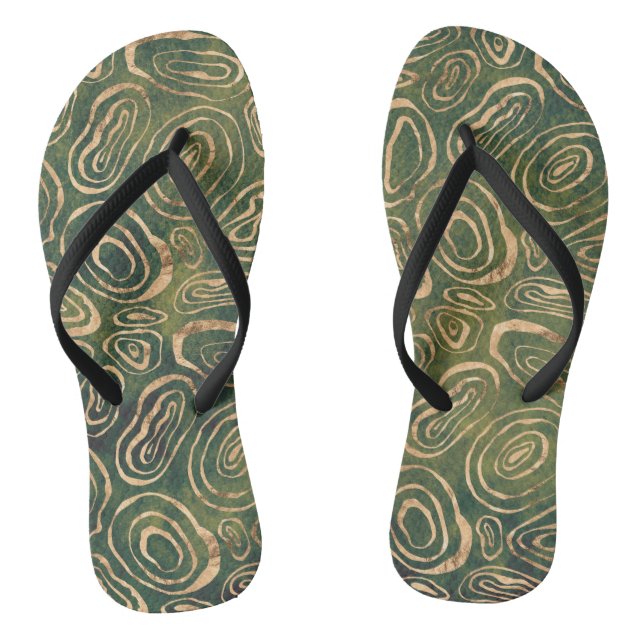 Green gold abstract  flip flops (Footbed)