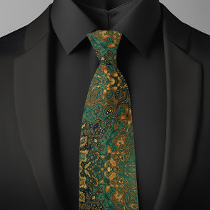Green Gold Abstract Pattern Neck Tie