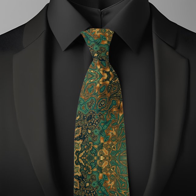 Green Gold Abstract Pattern Neck Tie (Creator Uploaded)