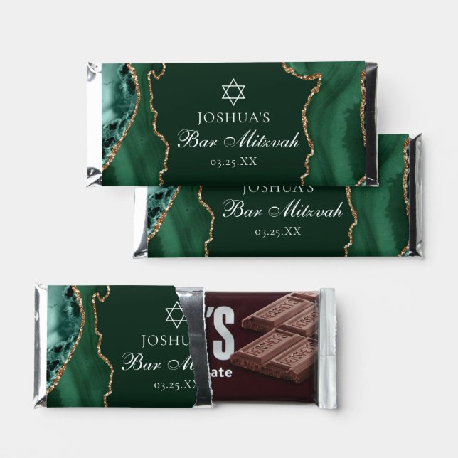 Green Gold Agate Bar Mitzvah Party Hershey Bar (Front)