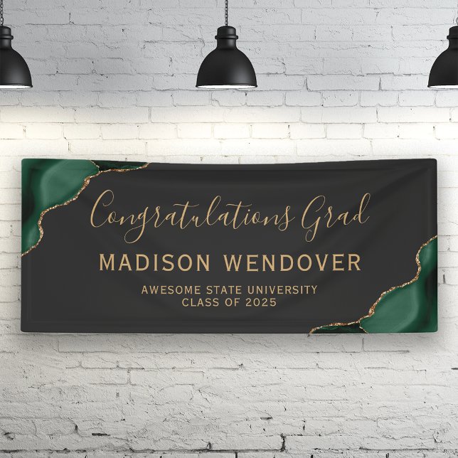 Green Gold Agate Dark Congratulations Graduation Banner (Creator Uploaded)