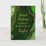 Green Gold Agate Sweet Sixteen Happy Birthday Card<br><div class="desc">This elegant and glamorous birthday card can be personalized with a name or title such as daughter,  granddaughter,  niece,  friend etc. The design features a green agate marble background with faux gold glitter accents. The text combines handwritten script and modern sans serif fonts for a classy and sophisticated look.</div>