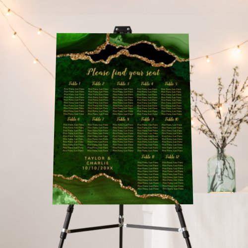 Green Gold Agate Wedding 12 Tables Seating Chart Foam Board