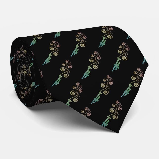 Green Gold and Bronze Trumpet, Let There Be Jazz Tie (Rolled)