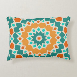 Green Gold and Red Flowers and Diamonds   Accent Pillow