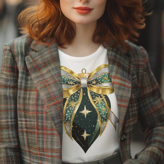 Green Gold and Silver Ornament and Bow Tri-Blend Shirt