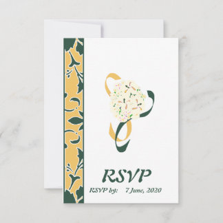 Green, Gold, and White,Damask RSVP Wedding Card