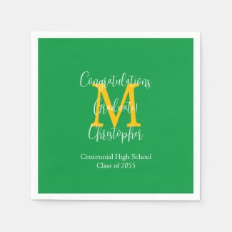 Green Gold and White Graduation Name Monogram 