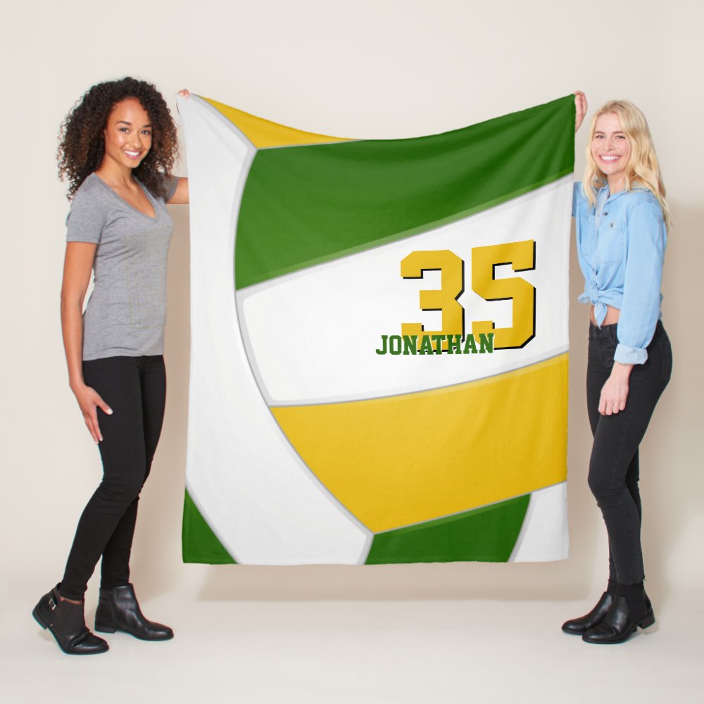 green gold and white team colors volleyball fleece blanket
