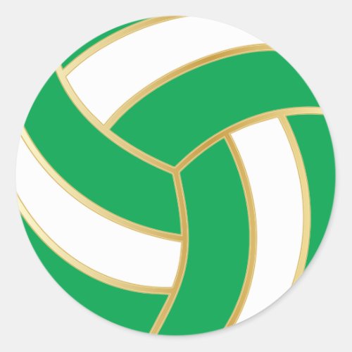 Green Gold and White Volleyball Classic Round Sticker