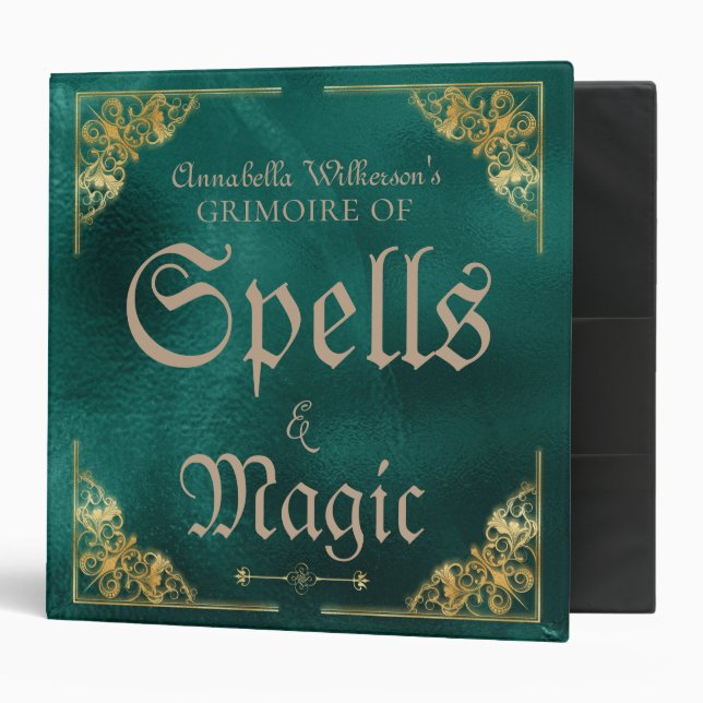 Green & Gold Antique Grimoire 3 Ring Binder (Front/Inside)