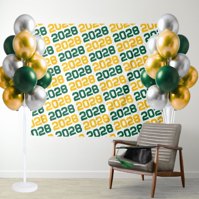 Green & Gold ANY Class Year Graduation Backdrop (Green & Gold Repeating Class of Any Year Graduation Backdrop for Display Tables or Photo Booths)