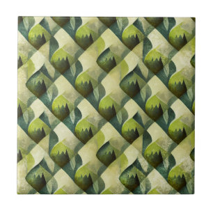 Green Gold Art Deco Geometric Pattern Ceramic Tile