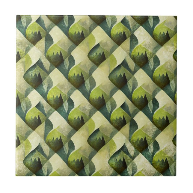 Green Gold Art Deco Geometric Pattern Ceramic Tile (Front)