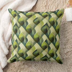 Green Gold Art Deco Geometric Pattern Throw Pillow